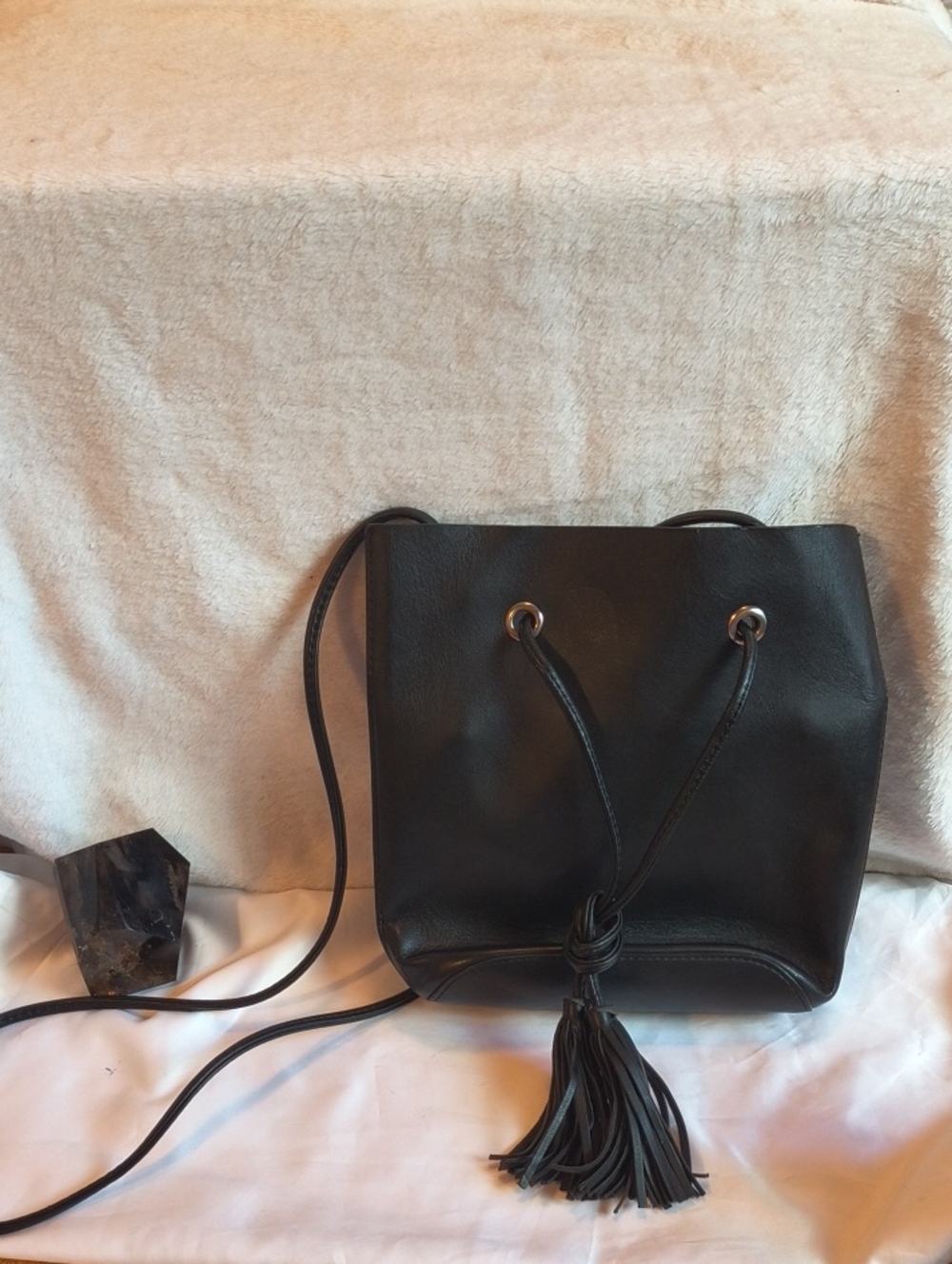 Forever 21 Black Drawstring Tassel Shoulder Bag